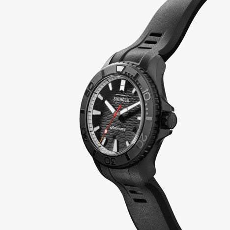 Shinola 43mm Ceramic Monster Black Face Black Rubber Strap Watch in Ceramic - MJ Christensen Diamonds