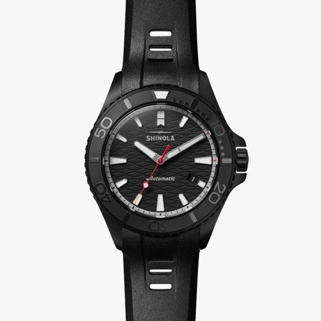 Shinola 43mm Ceramic Monster Black Face Black Rubber Strap Watch in Ceramic - MJ Christensen Diamonds
