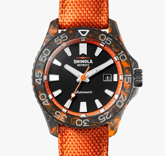Shinola 45mm Lake Monster Orange Nylon/Rubber Gift Set Watch in Stainless Steel - MJ Christensen Diamonds