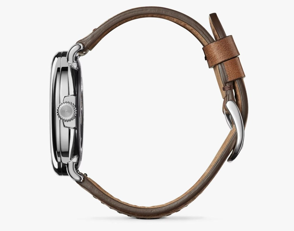 Shinola 45mm Runwell Automatic Date Blue Dial British Tan Strap Watch in Stainless Steel - MJ Christensen Diamonds