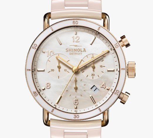 Shinola Canfield Sport 40mm Mother of Pearl Women's Watch in Ceramic - MJ Christensen Diamonds