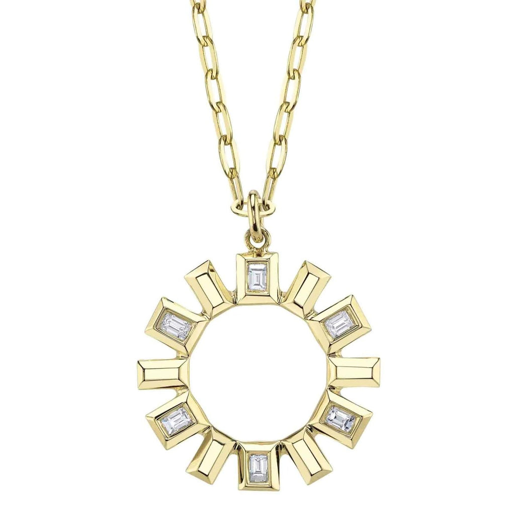 SHY Creation Baguette Diamond Bezel Geometric Circle Pendant Necklace in 14K Yellow Gold (0.21ctw) - MJ Christensen Diamonds