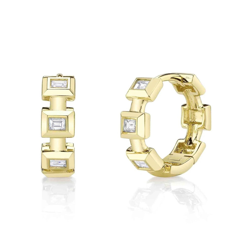 SHY Creation Baguette Diamond Bezel Geometric Cut Huggie Earrings in 14K Yellow Gold (0.22tcw) - MJ Christensen Diamonds