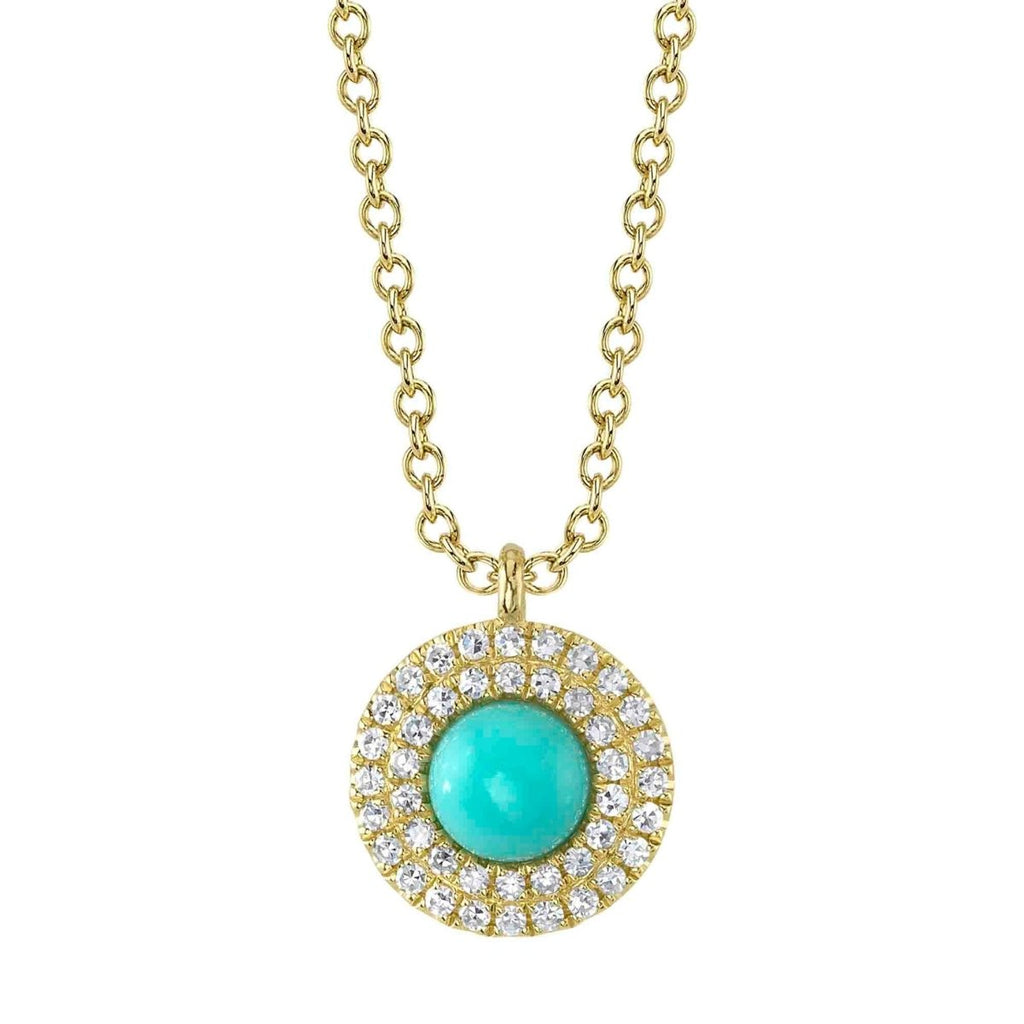SHY Creation Composite Turquoise and Diamond Double Halo Pendant in 14K Yellow Gold (0.39ctw) - MJ Christensen Diamonds
