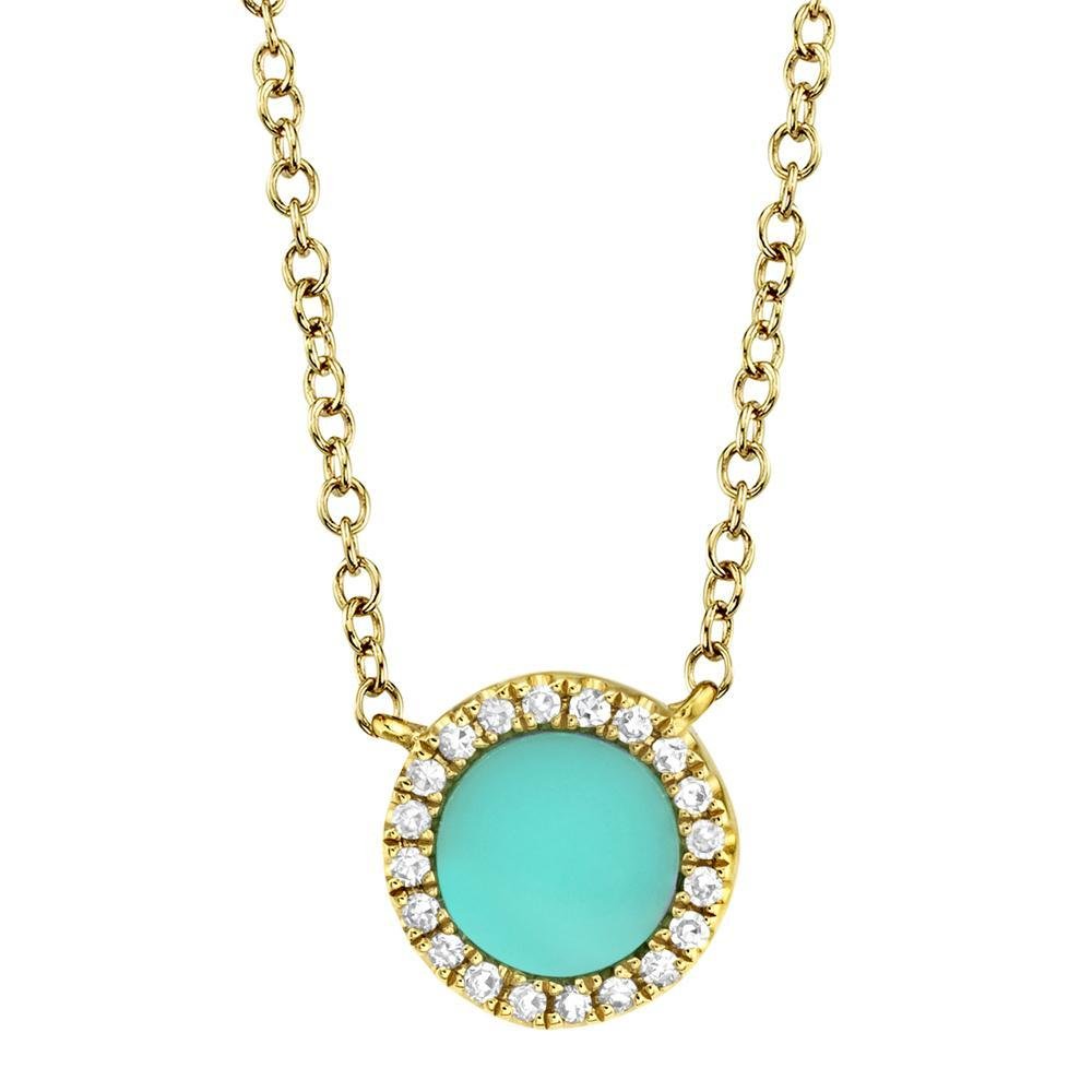 SHY Creation Composite Turquoise and Diamond Halo Pendant in 14K Yellow Gold (0.33ctw) - MJ Christensen Diamonds