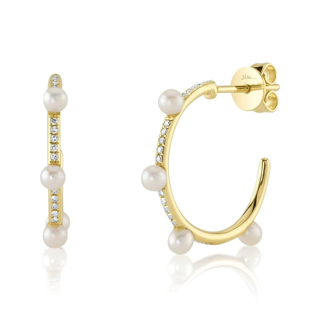 SHY Creation Cultured Pearl and Diamond Hoop Earrings in 14K Yellow Gold (0.09ctw) - MJ Christensen Diamonds