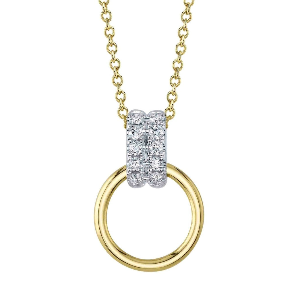 SHY Creation Diamond Double Link Open Circle Pendant in 14K Yellow and White Gold (0.13ctw) - MJ Christensen Diamonds