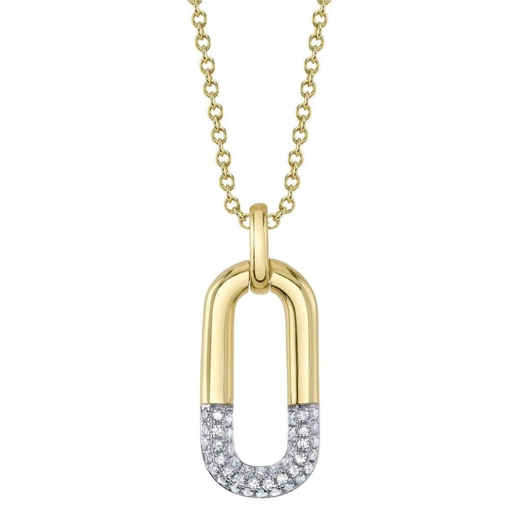 SHY Creation Diamond Link Half Pave Pendant Necklace in 14K Yellow Gold (0.10ctw) - MJ Christensen Diamonds