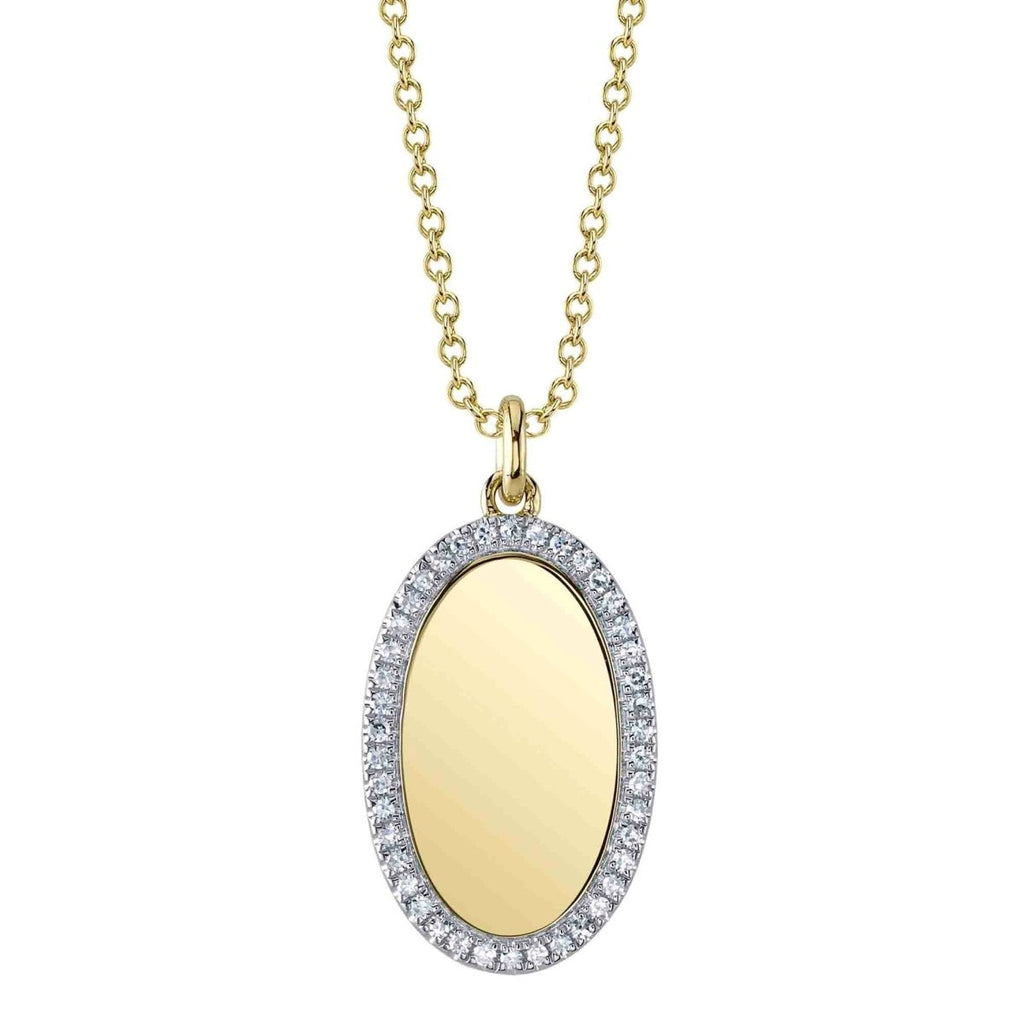 SHY Creation Halo Oval Diamond Pendant Necklace in 14K Yellow Gold (0.11ctw) - MJ Christensen Diamonds