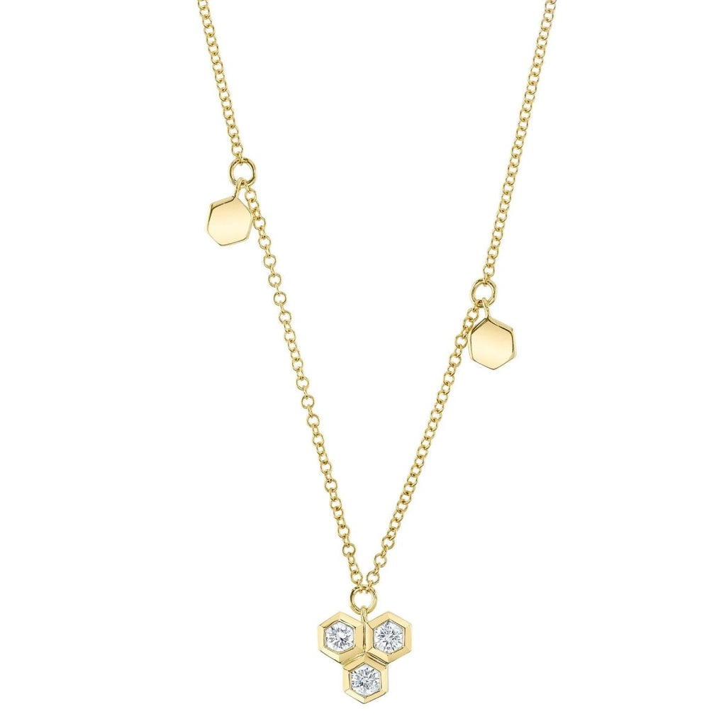 SHY Creation Hex Bezel Station Mini Adjustable Pendant in 14K Yellow Gold (0.20ctw) - MJ Christensen Diamonds