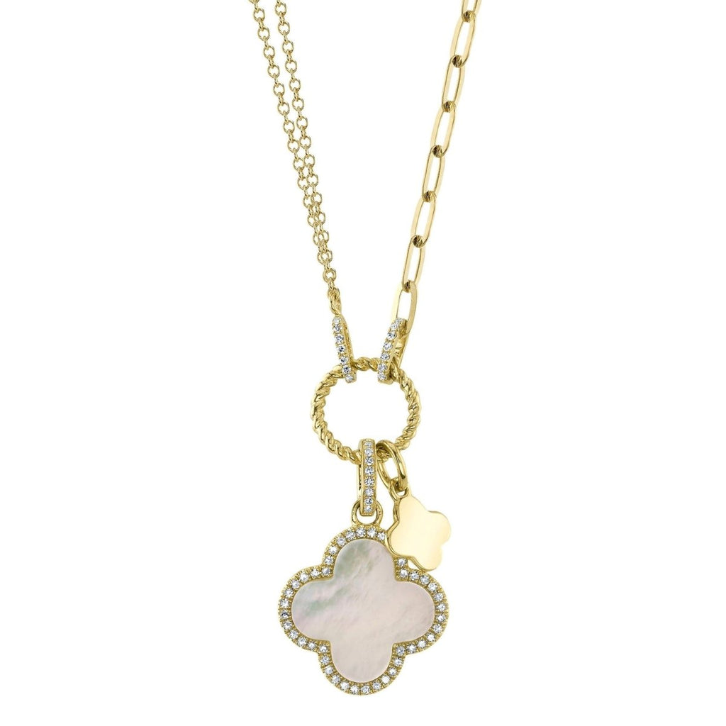 SHY Creation Mother of Pearl and Diamond Clover Multi Chain Pendant in 14K Yellow Gold (1.53ct) - MJ Christensen Diamonds