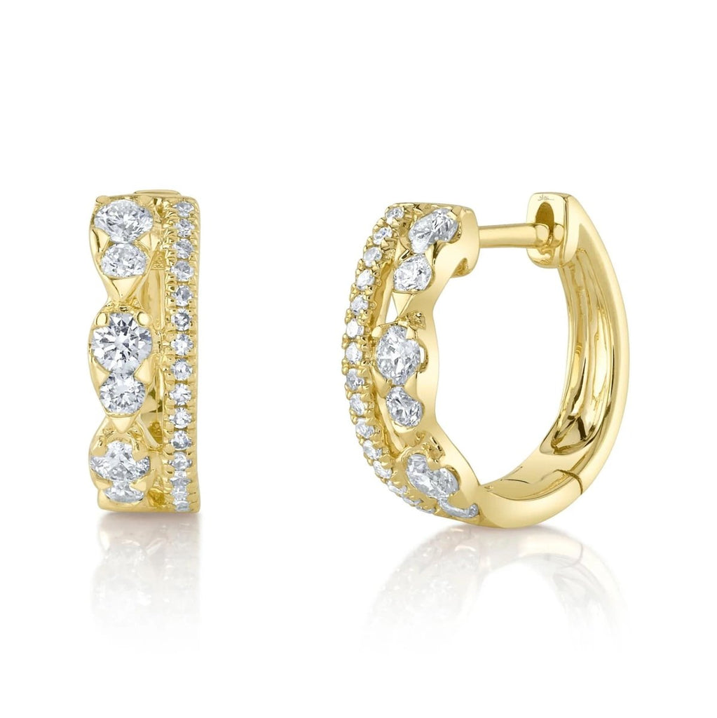 SHY Creation Multirow Multisize Diamond Huggie Earrings in 14K Yellow Gold (0.43ctw) - MJ Christensen Diamonds