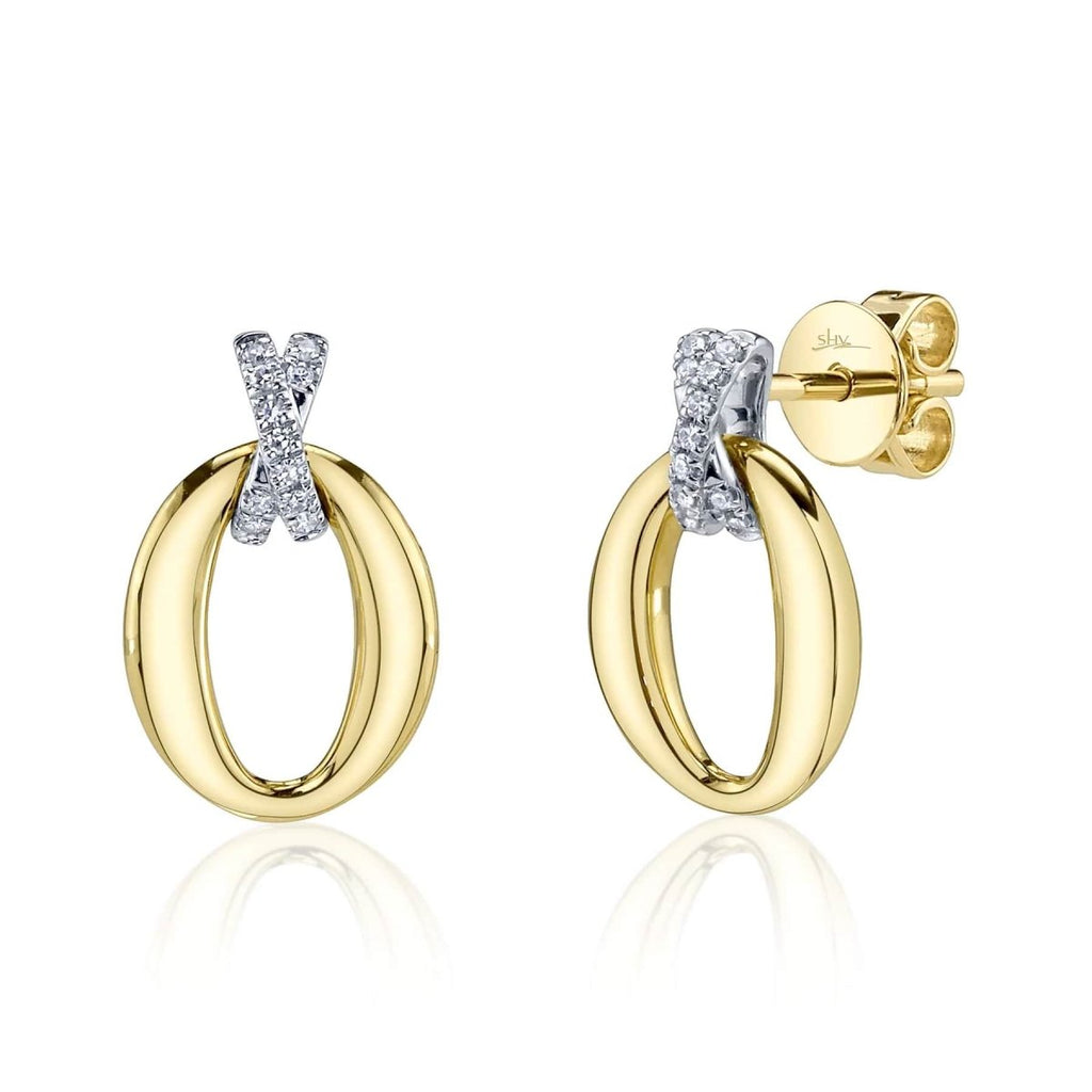 SHY Creation Oval Diamond Pave Accent Earrings in 14K Yellow and White Gold (0.07ctw) - MJ Christensen Diamonds
