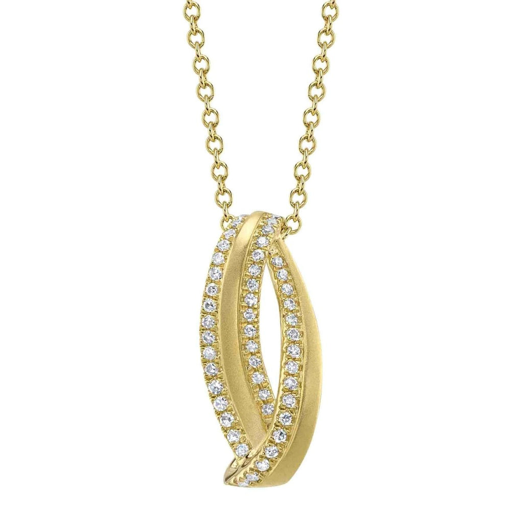 SHY Creation Pave Satin Wave Open Pendant Necklace in 14K Yellow Gold (0.12ctw) - MJ Christensen Diamonds