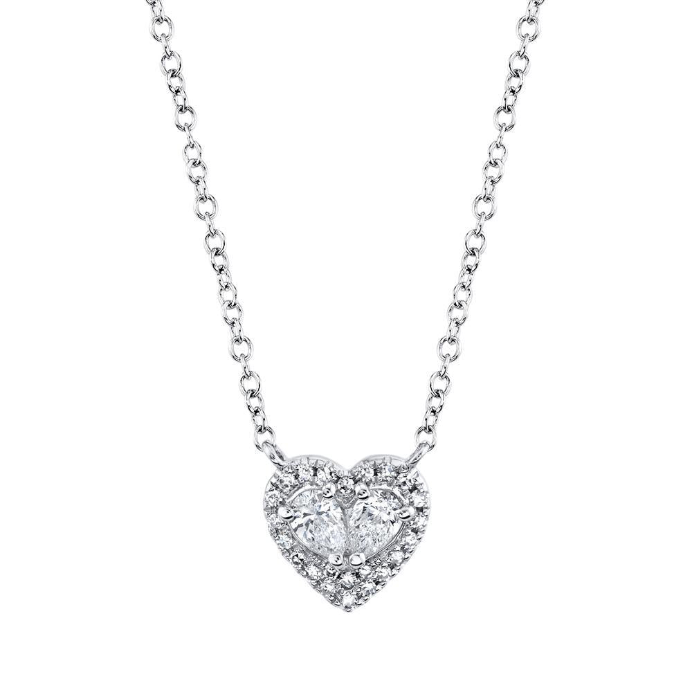SHY Creation Pear and Round Diamond Heart Halo Pendant in 14K White Gold (0.21ctw) - MJ Christensen Diamonds