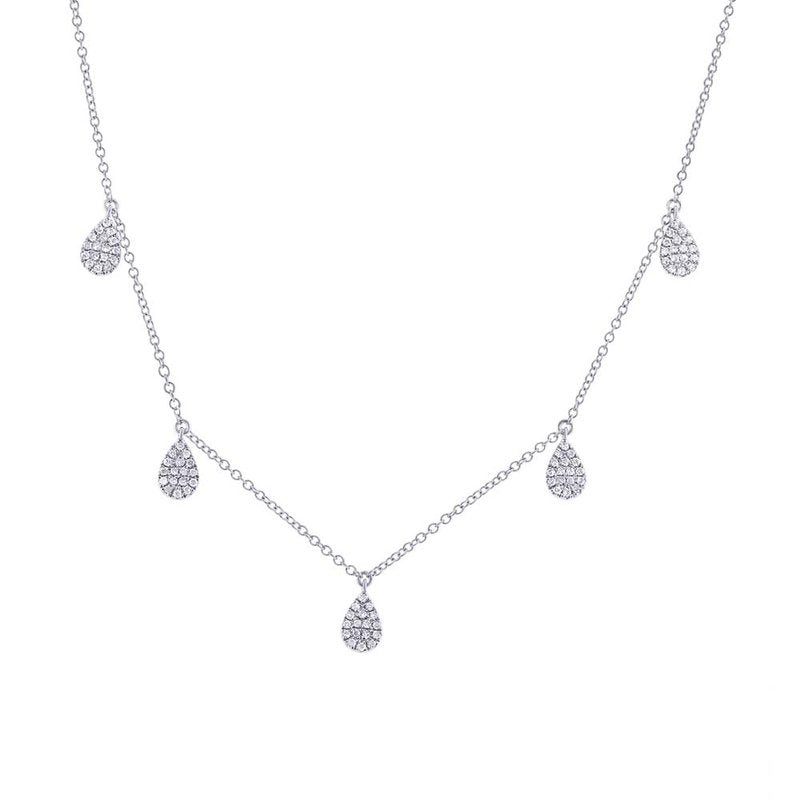 SHY Creation Round and Pear Diamond Pave Station Necklace in 14K White Gold (0.27ctw) - MJ Christensen Diamonds