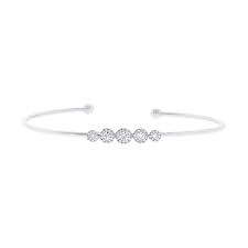 SHY Creation Round Diamond 5 Stone Halo Grad Bangle Bracelet in 14K White Gold (.37ctw) - MJ Christensen Diamonds