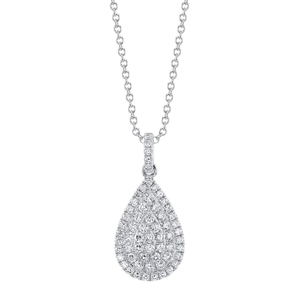 SHY Creation Round Diamond and Pear Shaped Pendant Necklace in 14K White Gold (1.09ctw) - MJ Christensen Diamonds