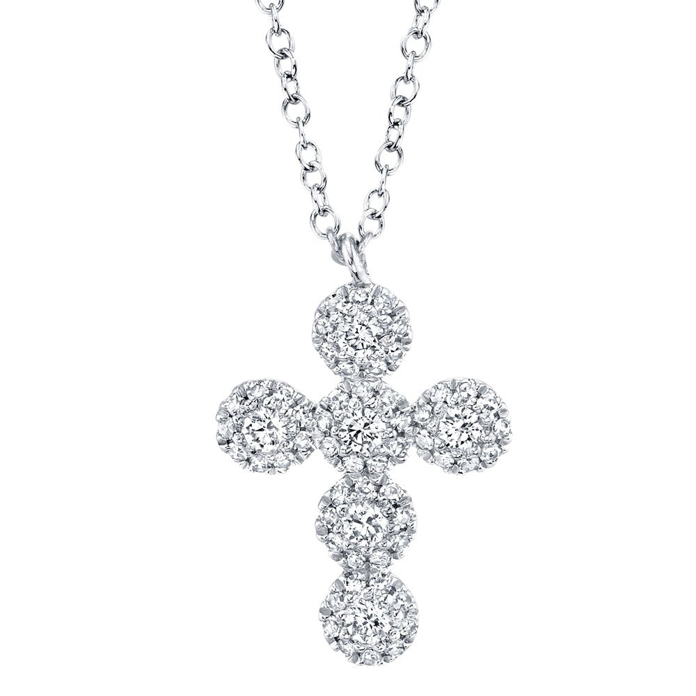 SHY Creation Round Diamond Cross Pendant in 14K White Gold (0.25ctw) - MJ Christensen Diamonds