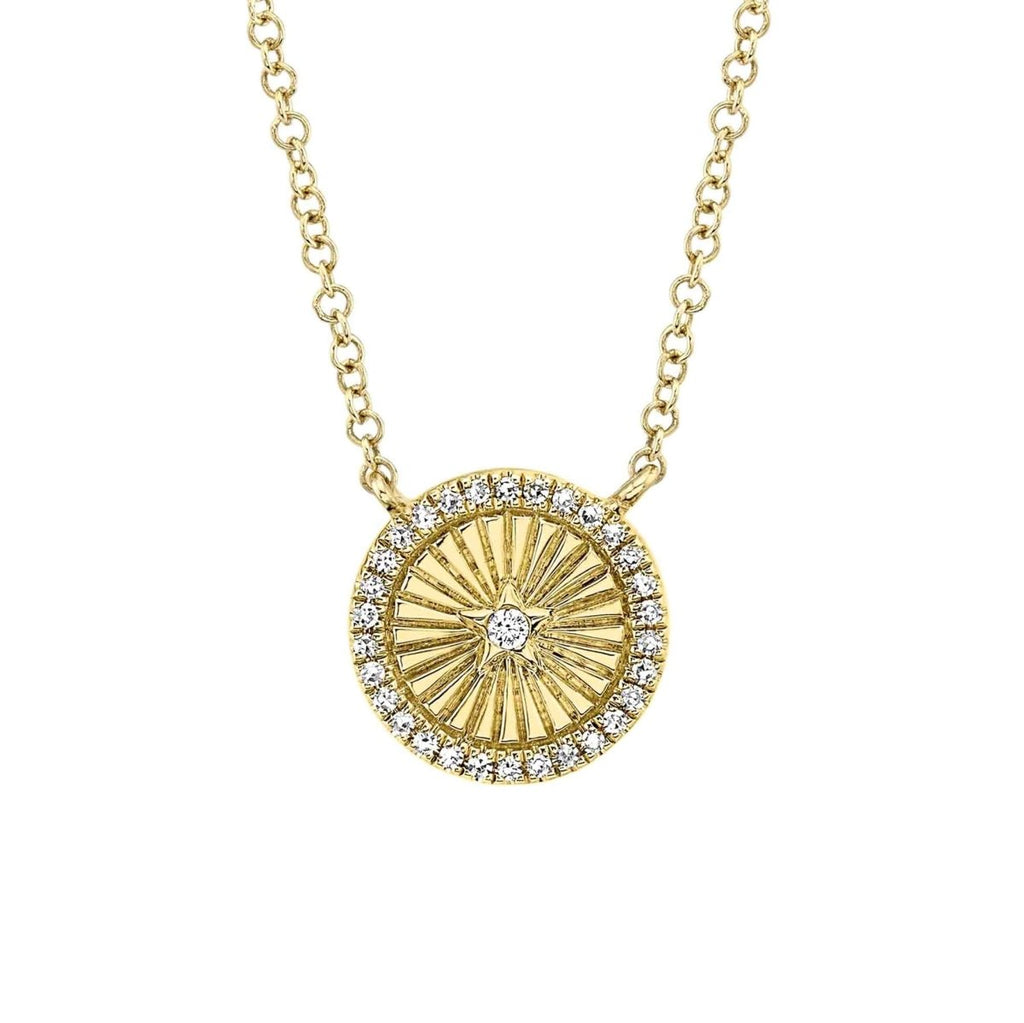 SHY Creation Star Halo Diamond Circle Pendant in 14K Yellow Gold (0.08ctw) - MJ Christensen Diamonds