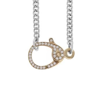 SS Fine Curb with 10K Yellow Gold Pave Diamond Lobster Clasp Men's Chain 22" - MJ Christensen Diamonds