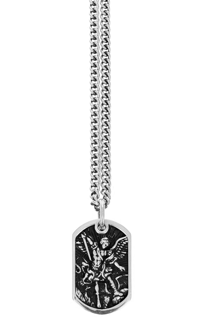 St. Michael Angel Dog Tag Pendant Necklace in Sterling Silver - MJ Christensen Diamonds