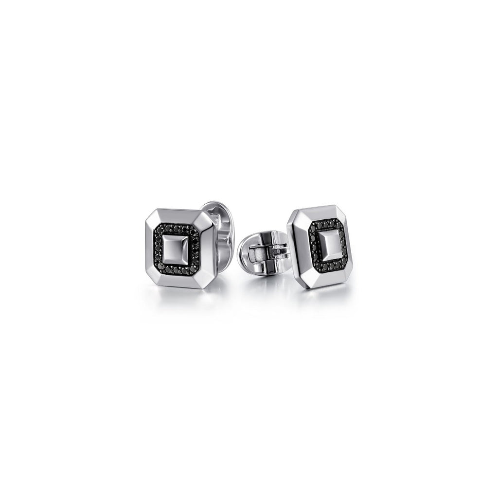 Sterling Silver .62ctw Black Spinel Cushion Shape Halo Cuff Links - MJ Christensen Diamonds
