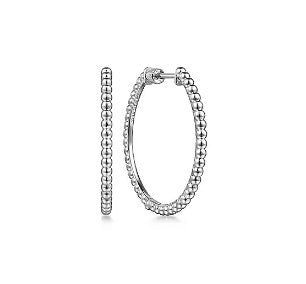 Sterling Silver Medium Beaded Hoop Earrings - MJ Christensen Diamonds
