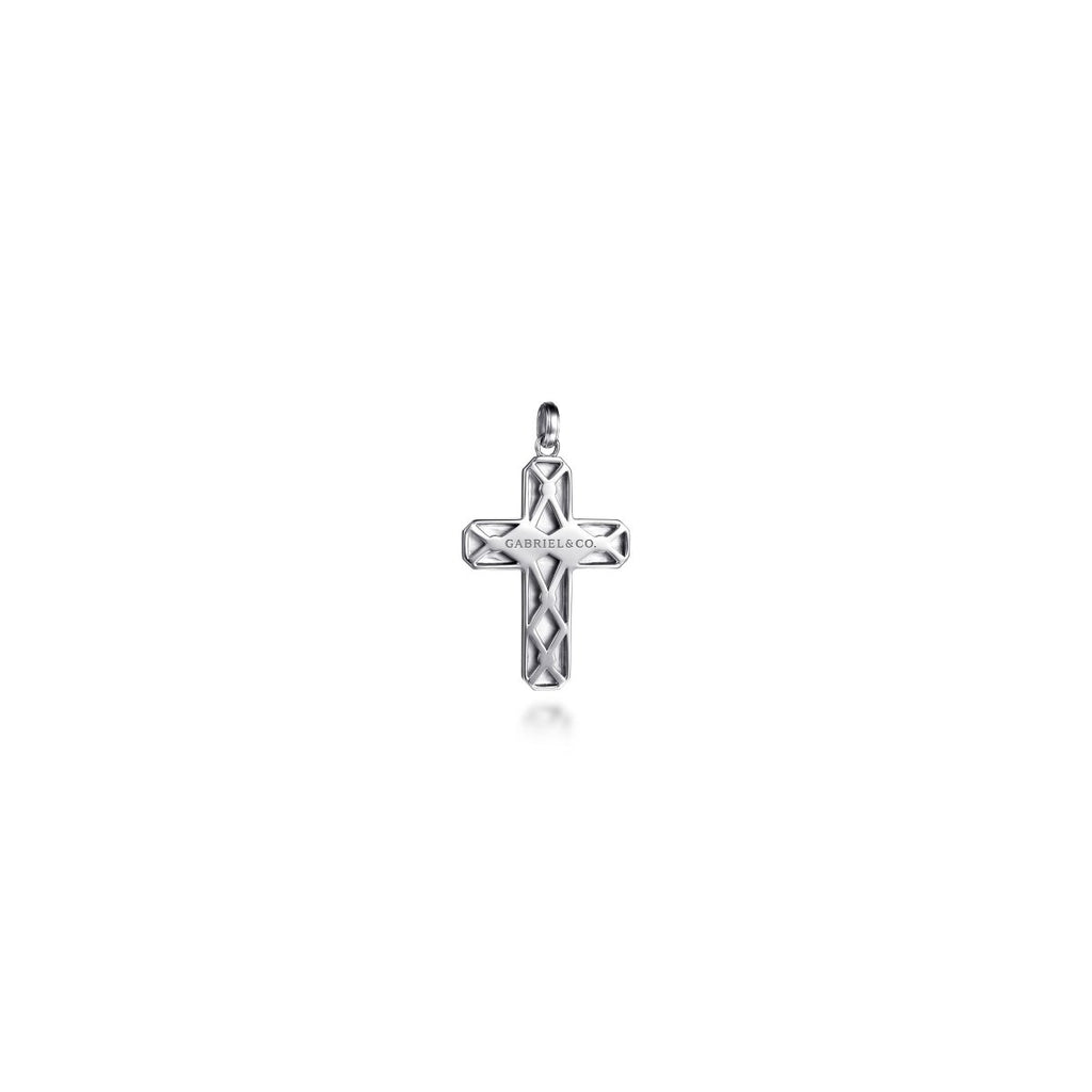 Sterling Silver Medium Bevel Edge Satin Cross Pendant - MJ Christensen Diamonds