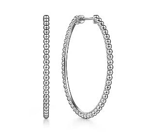 Sterling Silver Oval Bead Large Hoop Earrings - MJ Christensen Diamonds