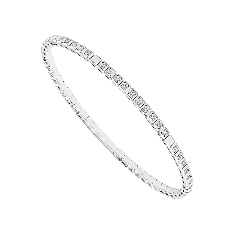 Tennis Style Diamond Flex Bangle Bracelet in 14K White Gold (1.50ctw) - MJ Christensen Diamonds