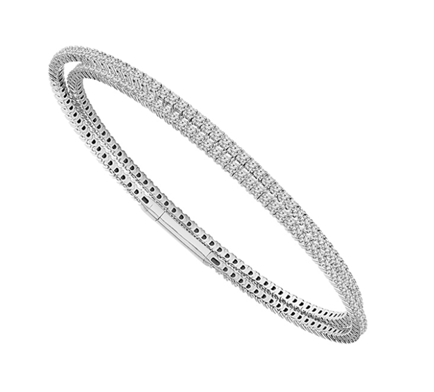 Titan Bangle Bracelet with Round Diamond Double Wire Design in 14K White Gold (2.75ctw) - MJ Christensen Diamonds