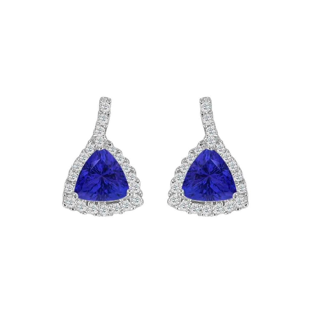 Trillion Tanzanite and Diamond Halo Bead Stud Earrings in 14K White Gold (1.41ctw) - MJ Christensen Diamonds