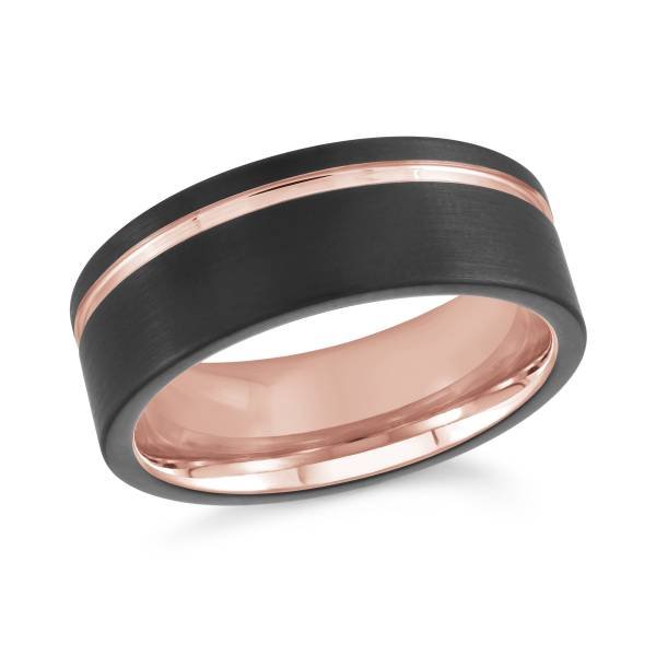 Tungsten Rose Plated Band with Black Satin Finish in 8MM (Size 10) - MJ Christensen Diamonds