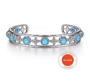 Turquoise Station Bead Cuff Bracelet in Sterling Silver (5.09ctw) - MJ Christensen Diamonds