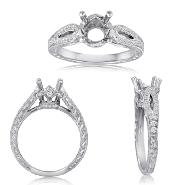 Vintage Semi - Mount Engagement Ring in 14K White Gold (0.24ctw) - MJ Christensen Diamonds