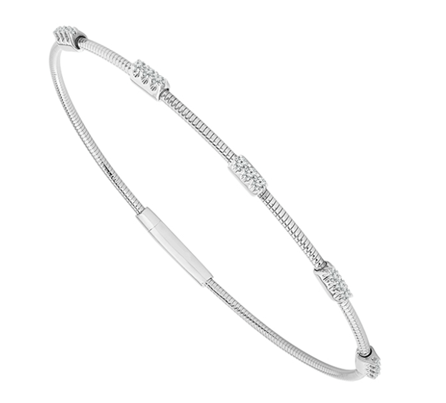 Wire Flex Titanium Bangle Bracelet with 5 - Stone Diamond Accents in 14K White Gold (0.20ctw) - MJ Christensen Diamonds